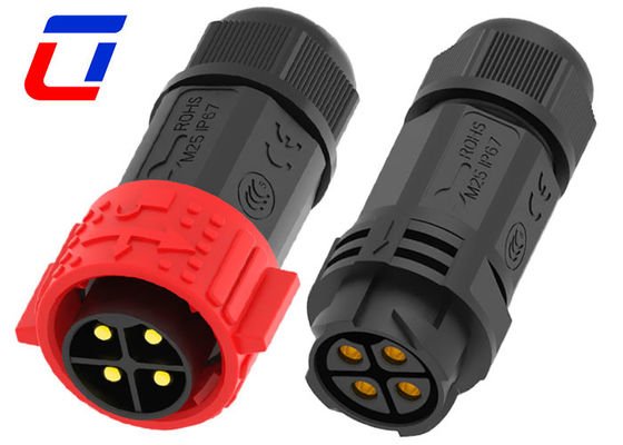 Conector de cable de alimentación IP67 rojo 500V 40A Tipo de soldadura macho Conector femenino 4 pines