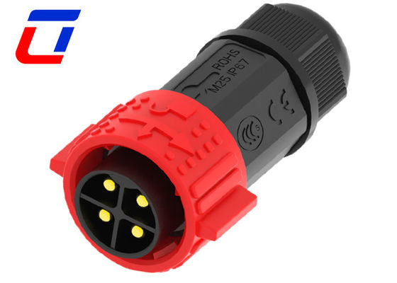 Conector de cable de alimentación IP67 rojo 500V 40A Tipo de soldadura macho Conector femenino 4 pines