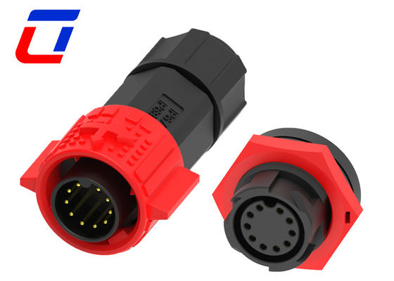 Conector impermeable de 10 pines de color rojo M19 IP67 Conector de cable impermeable de sexo masculino y femenino