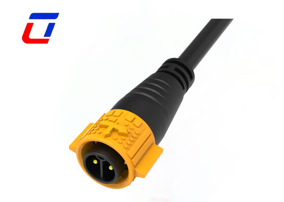 IP67 Conector de cable de alimentación impermeable M19 Conectores de bloqueo de empuje moldeado amarillo de 2 pines