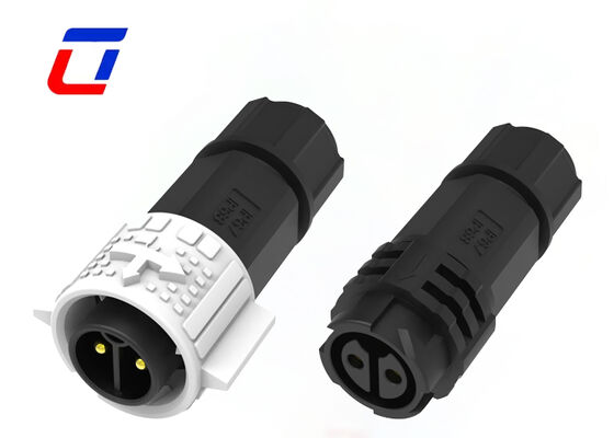 Conector impermeable de 20A DC M19 de 2 pines IP67, conectores circulares de cable de plástico