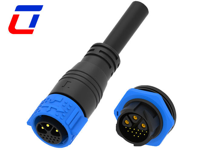 Conector de energía IP67 de 16 pines de autobloqueo Conector de cable de alimentación impermeable de 3 pines masculino