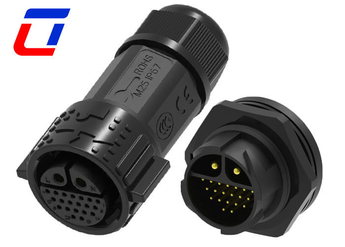 Conector de cable de datos impermeable de 30A CC IP67 20 pines de autobloqueo y estructura de núcleo múltiple