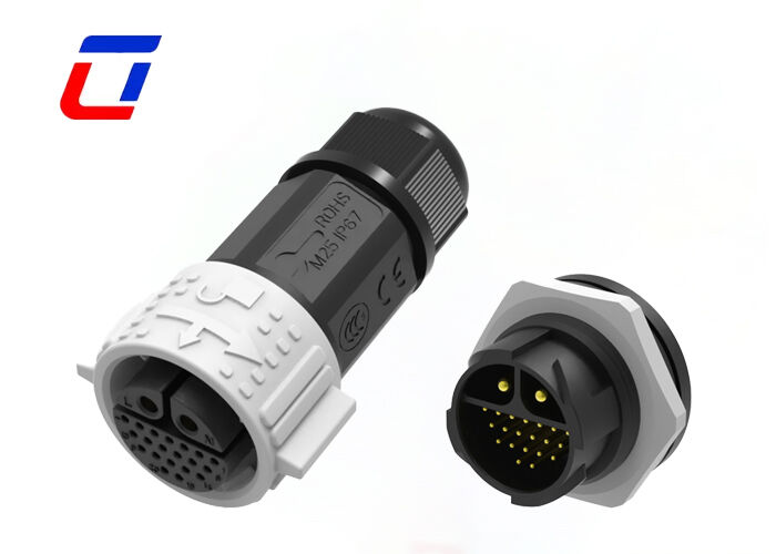 Conectores de cable IP67 M25 chapados en oro 300V 2+20 pines, conector macho y hembra