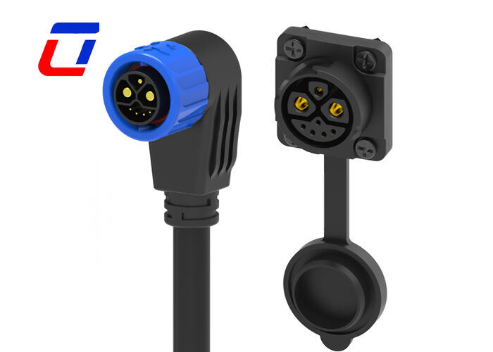 M23 Conectores de cable moldeados a 90 grados 2+1+5 Pin Push Lock Conector a prueba de agua