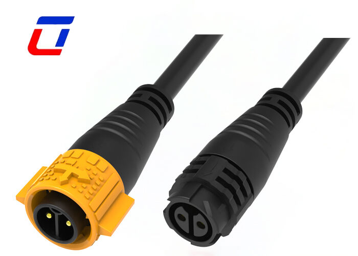IP67 Conector de cable de alimentación impermeable M19 Conectores de bloqueo de empuje moldeado amarillo de 2 pines