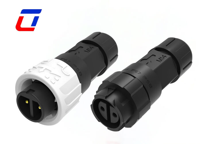 Conector de 2 pines de nylon M16 IP67 de latón con chapa de oro