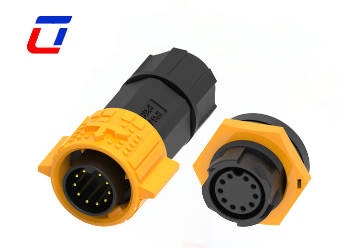 Conector de panel impermeable M19 de 300V y 10 pines, conectores de datos de plástico PA66 push-pull