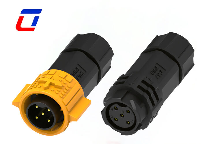 5 pin M19 conector de energía impermeable de plástico PA66 20A macho conector de bloqueo de empuje femenino